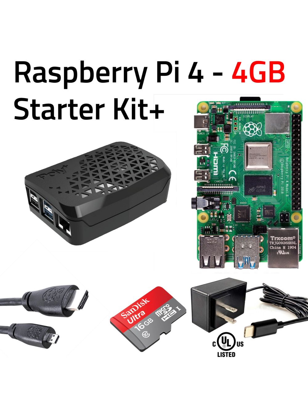 TICTID Raspberry Pi 4 Modèle B 4Go Upgraded for Raspberry Pi 3 Starter Kit 2019 Version 32Go Classe 10 Micro SD Carte Alimentation Interrupteur Marche/Arrêt Ventilateur Boîtier Noir Dissipateur 4 B